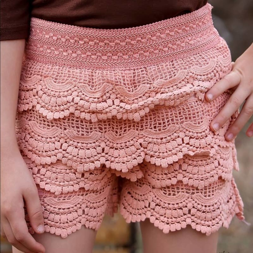 Alt. B Women's Layered Crochet Mini Shorts Pastel Pink Size Medium